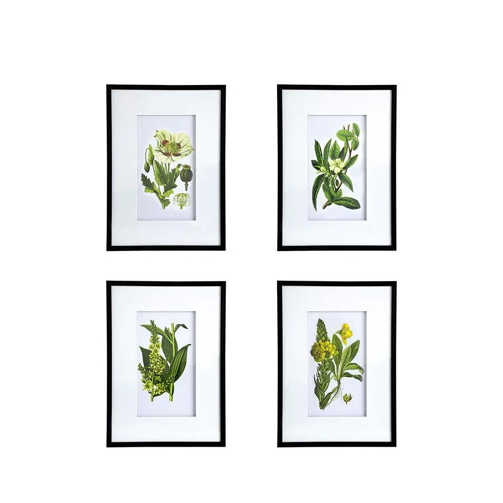 Botanical Flower Wall Art, Home Decor For Living Room Dining Room, Bedroom, Hallway (Set of 4) - White / Blue by Unique Piece Furniture
