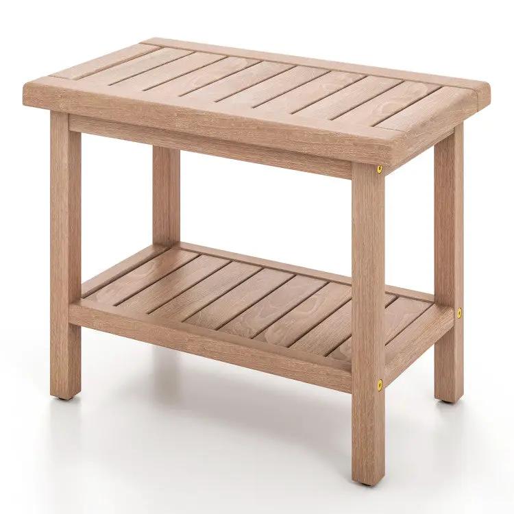 2-Piece Laundry Room Furniture Set: Teak Utility Bench + Bamboo Ladder Shelf by DirectDeals