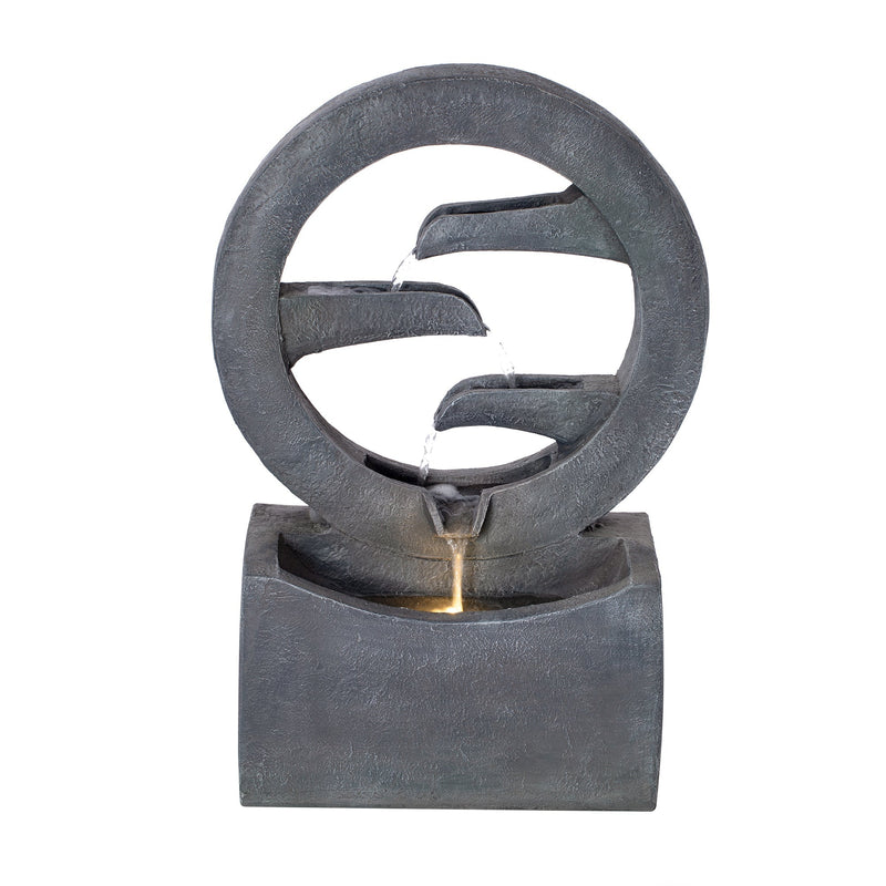 26.77'H Gray Circular Polyresin Outdoor Water Fountain with LED Light by HouseOfZazla
