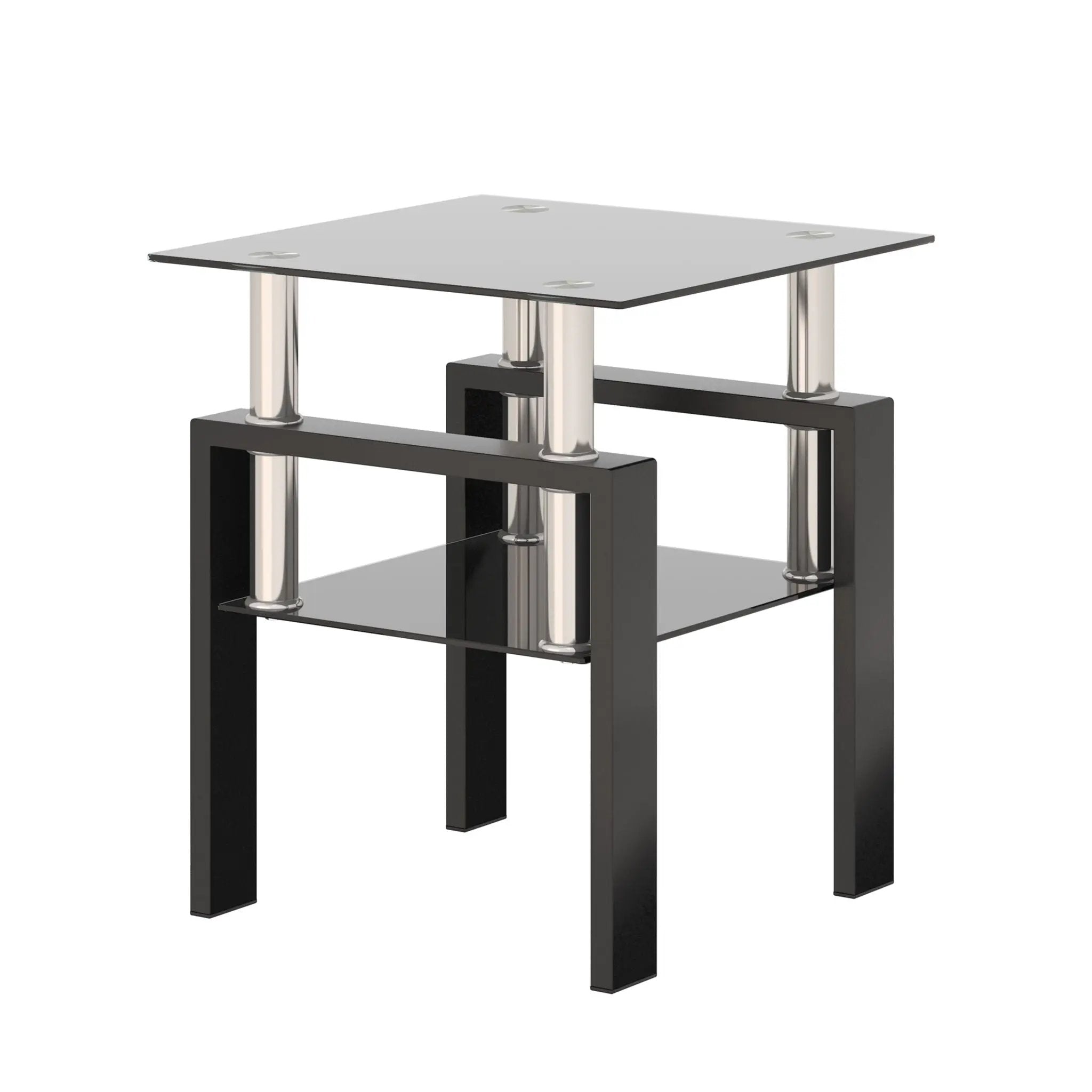 Modern Tempered Glass Tea Table, End Square Table For Living Room - Black by HouseOfZazla