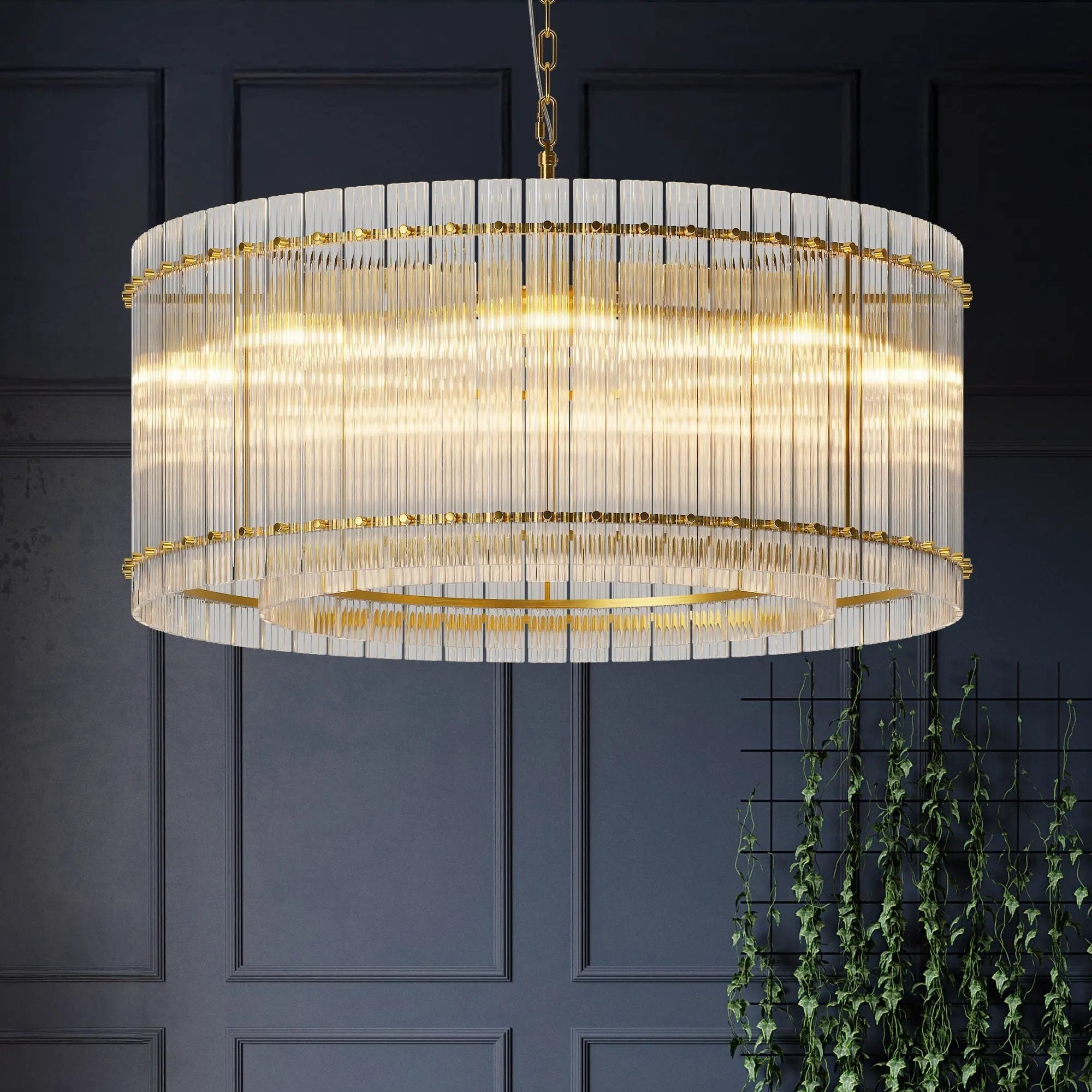 37" Modern Gold Round 8-Light Crystal Chandelier by HouseOfZazla