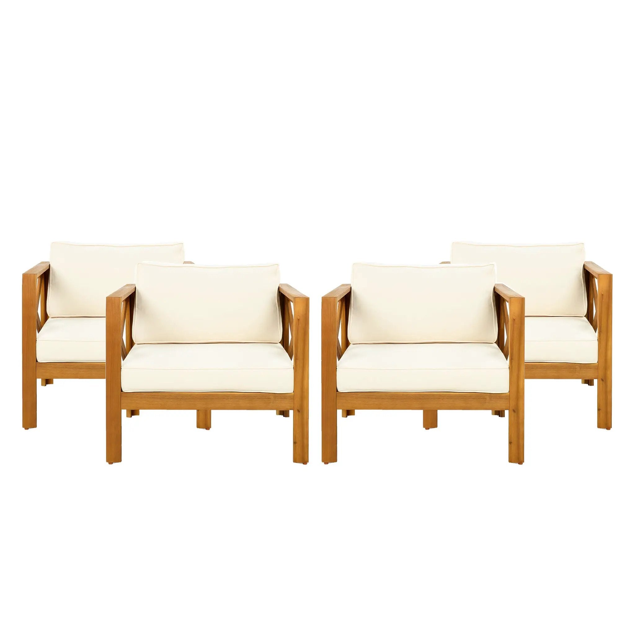 Outdoor Acacia Wood Club Armchair with Cushions (Set of 4) by HouseOfZazla