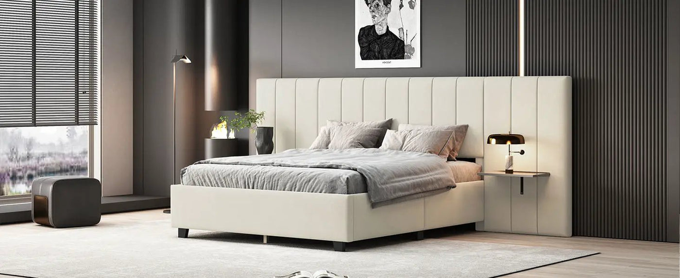 Upholstered Platform Bed With Big Headboard by HouseOfZazla