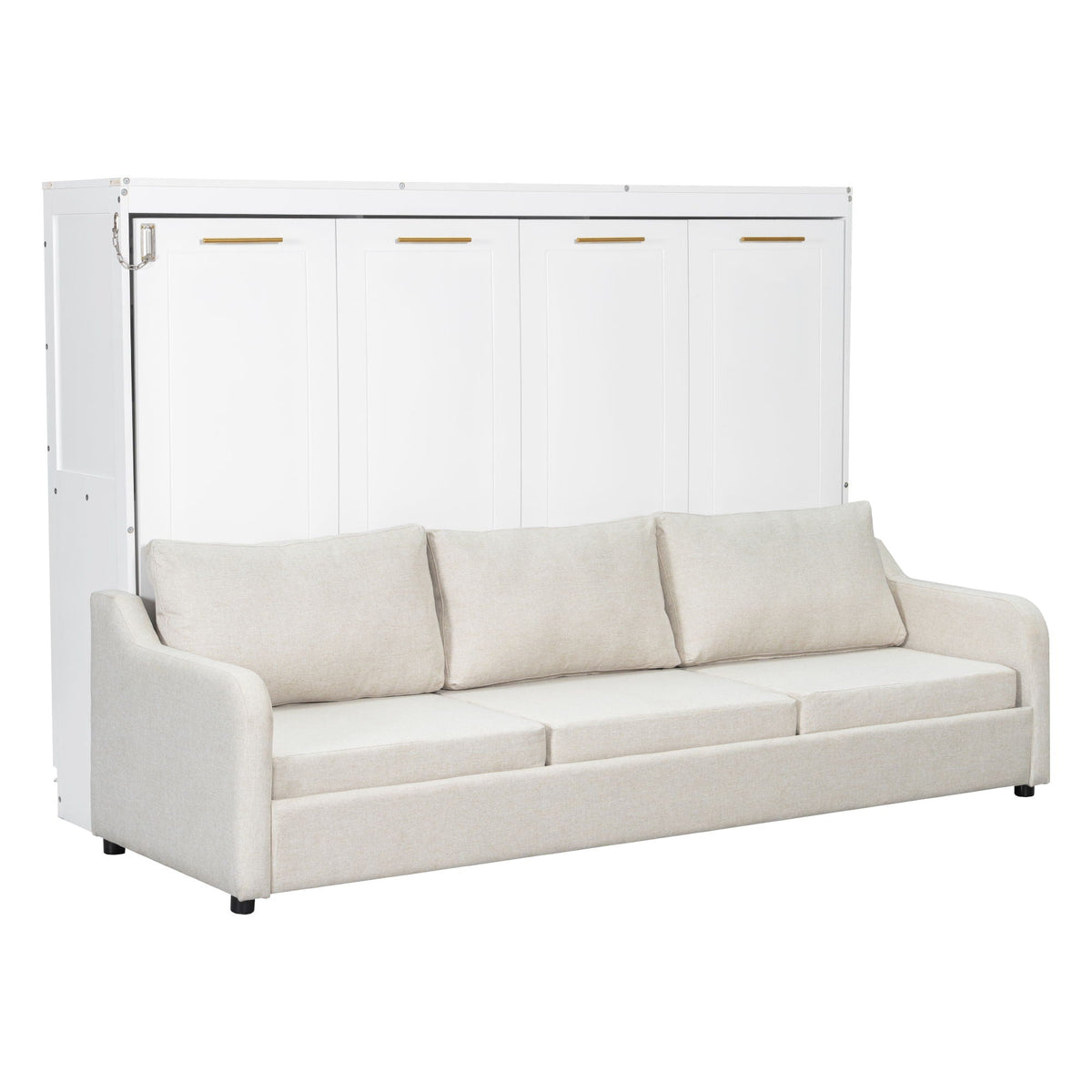 Murphy Cabinet Bed with Folding Sofa and Storage Shelves - Beige, photo 5 of 14
