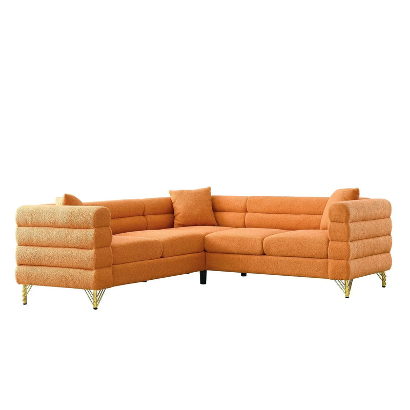 Oversized L - Shaped Corner Sofa, 5 Seater Sectional With 3 Cushions, Living Room Furniture - Orange by HouseOfZazla