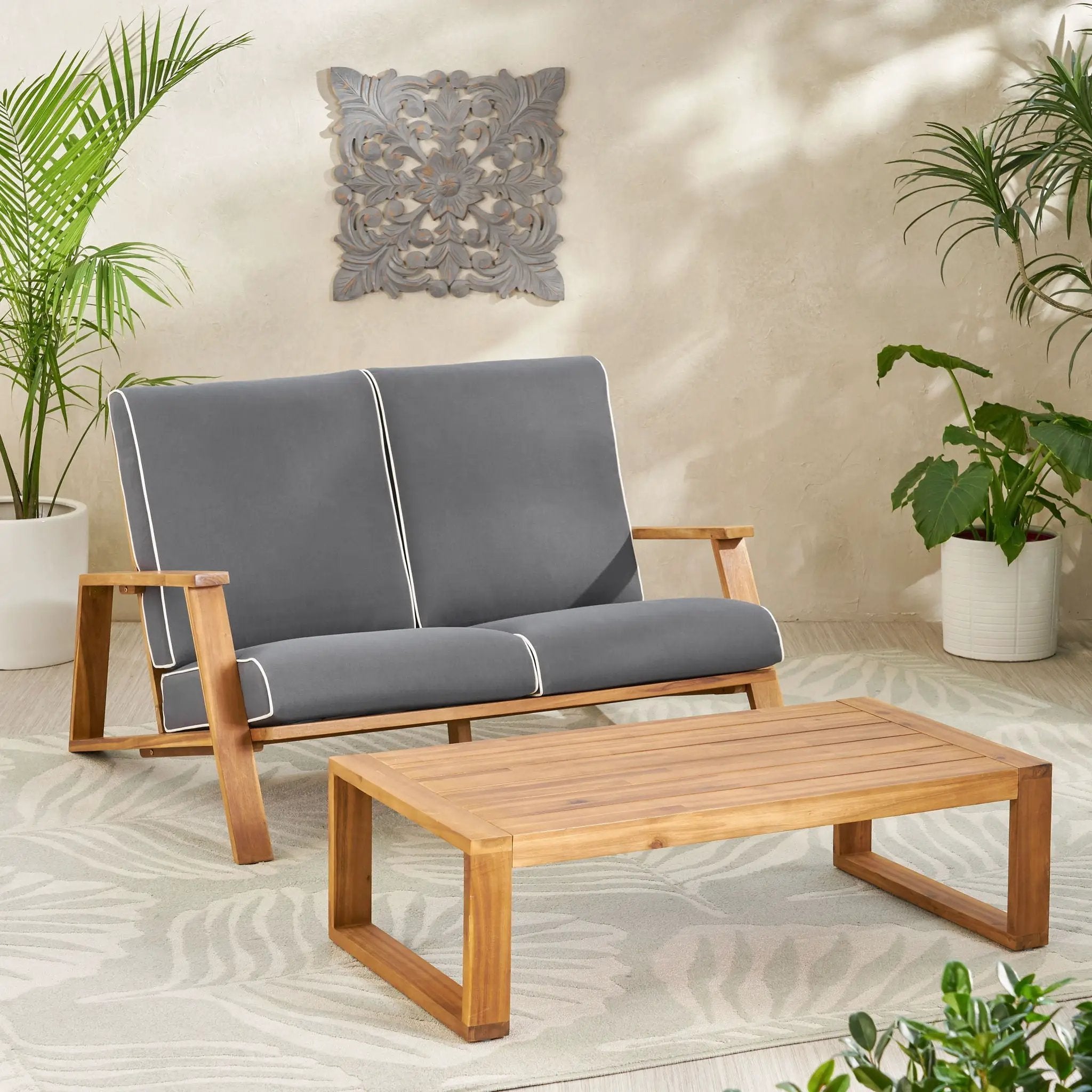 Paloma Contemporary Loveseat and Coffee Table Set with Weather Resistant Cushions by HouseOfZazla
