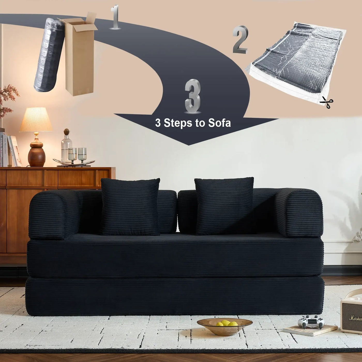 Convertible Sleeper Sofa Bed With Cylindrical Pillow, With Fixed Shape Frame by Unique Piece Furniture