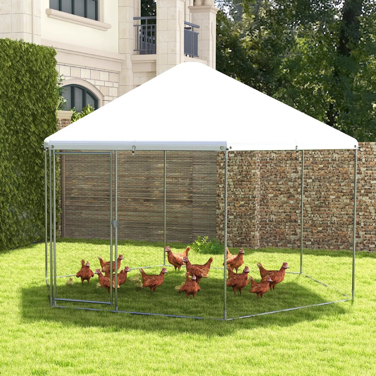 13FT Large Metal Hexagonal Chicken Coop with Wire Mesh and Lockable Door by DirectDeals