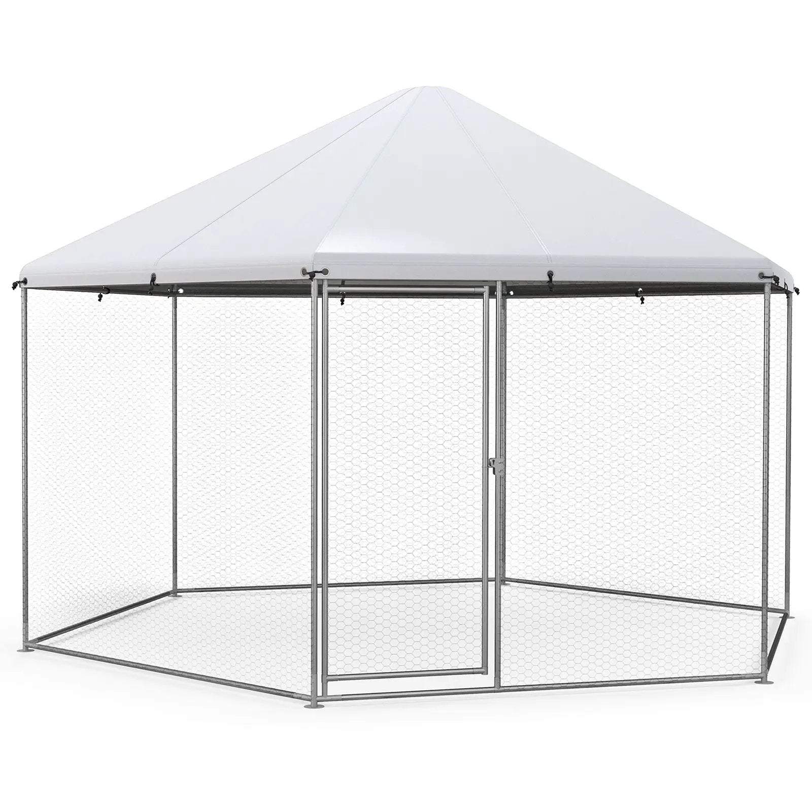 13FT Large Metal Hexagonal Chicken Coop with Wire Mesh and Lockable Door by DirectDeals