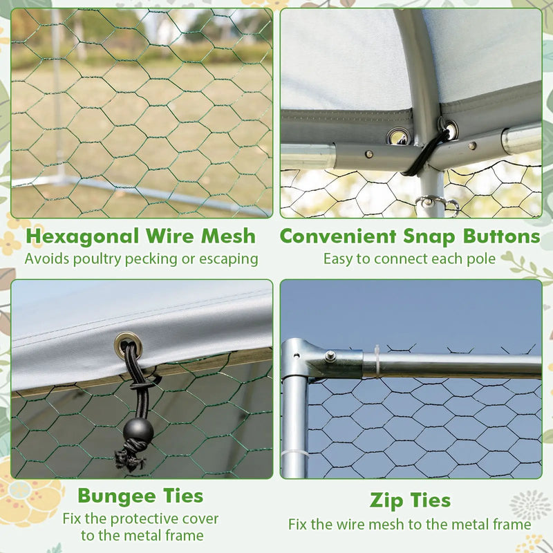 13FT Large Metal Hexagonal Chicken Coop with Wire Mesh and Lockable Door by DirectDeals