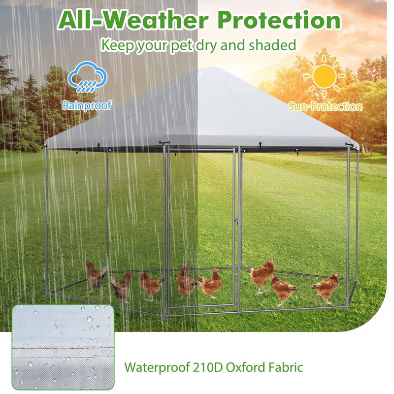 13FT Large Metal Hexagonal Chicken Coop with Wire Mesh and Lockable Door by DirectDeals