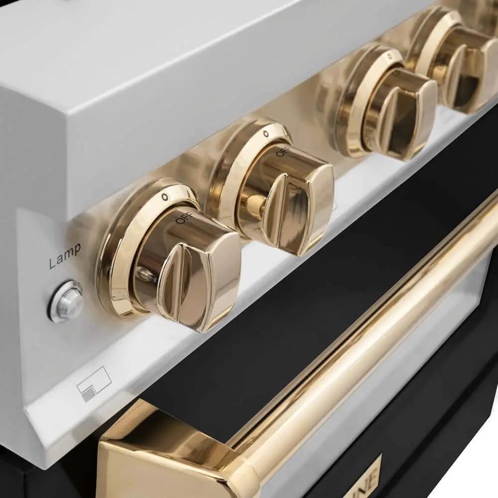 ZLINE 36" Autograph Dual Fuel Range, Black, Gold, RAZ-BLM-36-G by Farmhouse Kitchen and Bath