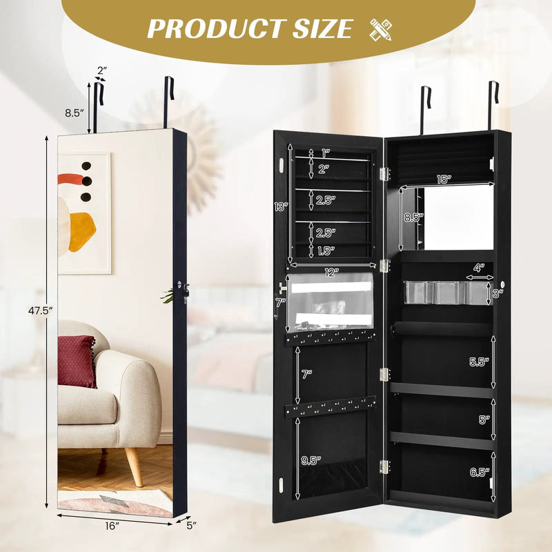 Lockable Storage Jewelry Cabinet with Frameless Mirror by DirectDeals