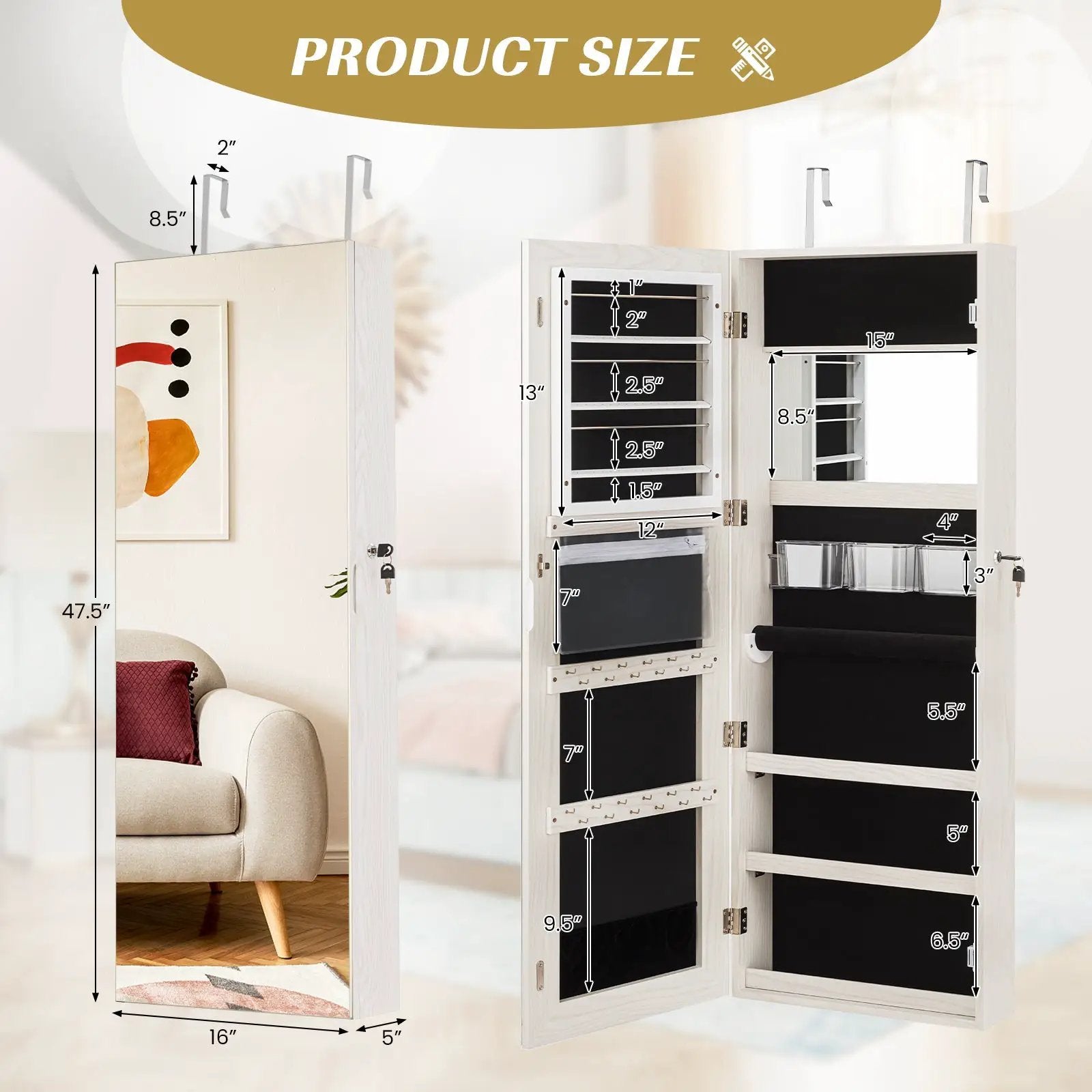 Lockable Storage Jewelry Cabinet with Frameless Mirror by DirectDeals