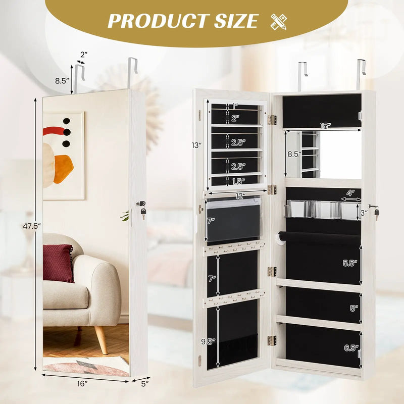 Lockable Storage Jewelry Cabinet with Frameless Mirror by DirectDeals