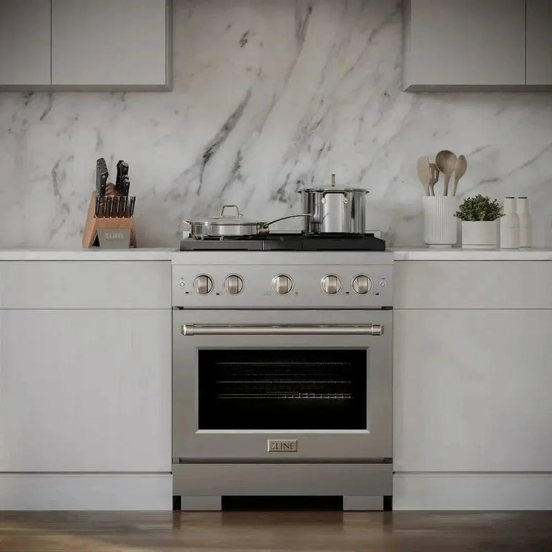 ZLINE 30"Paramount Dual Fuel Range Stainless Steel, Brass Burner, SDR-BR-30 by Farmhouse Kitchen and Bath