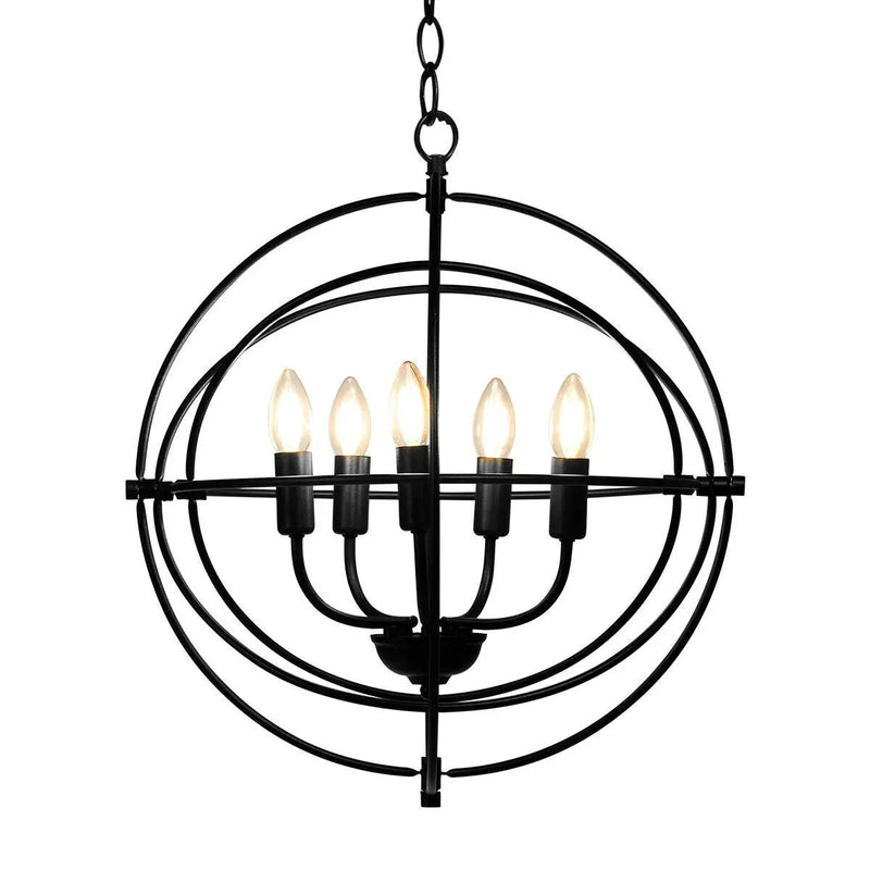 20 Inch 5 Lights Metal Chandelier with Pivoting Interlocking Rings by DirectDeals
