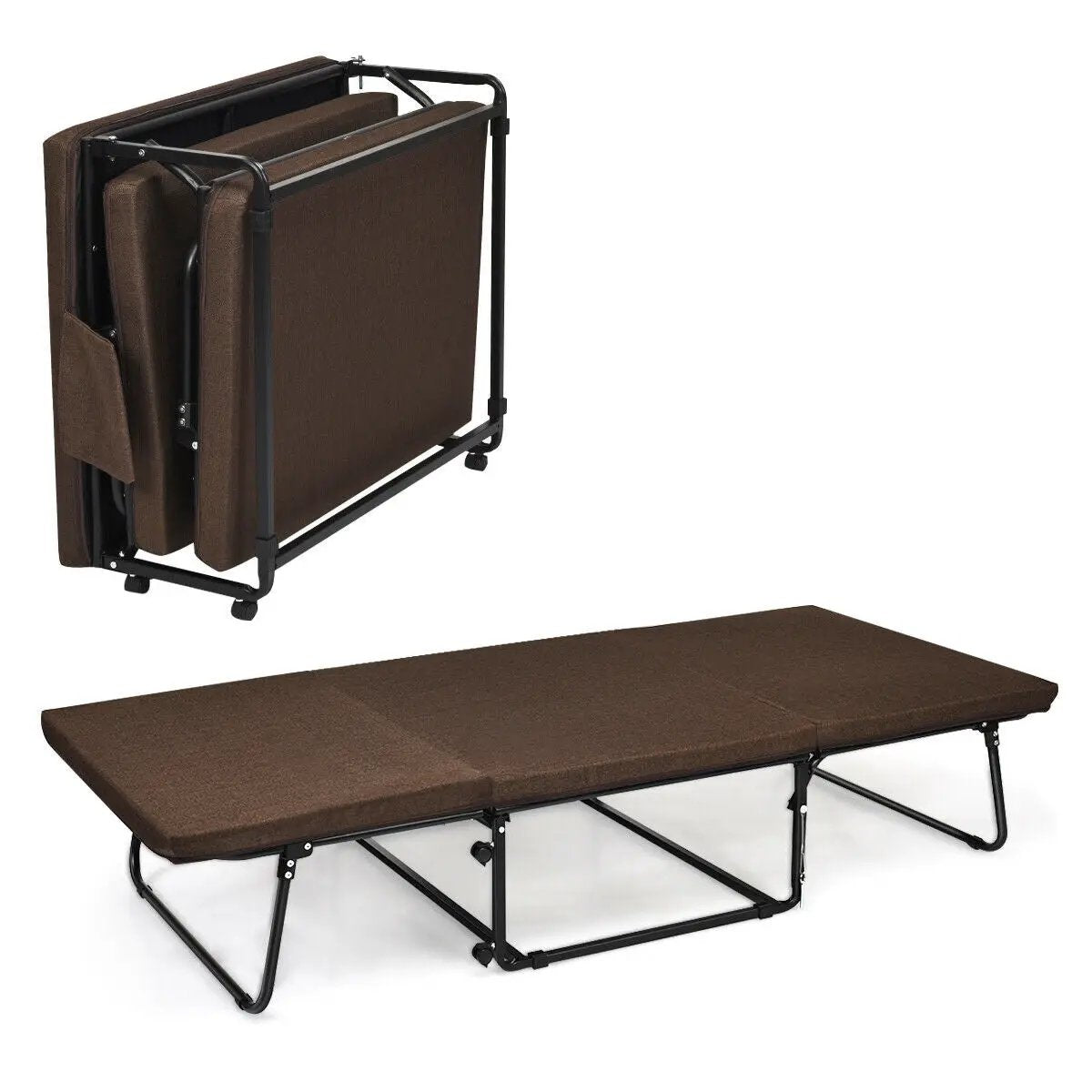 Folding Guest Sleeper Bed w/6 Position Adjustment-Brown by DirectDeals