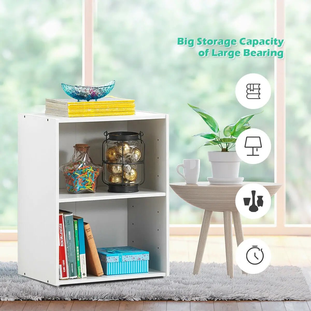 2-Layer Multifunctional Furniture Display Cabinet with Large Capacity Storage Space-White by DirectDeals