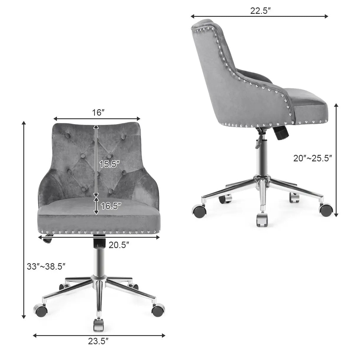 Tufted Upholstered Swivel Computer Desk Chair with Nailed Tri by DirectDeals
