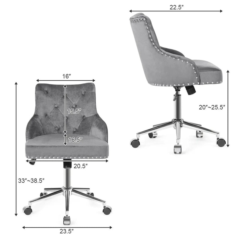 Tufted Upholstered Swivel Computer Desk Chair with Nailed Tri by DirectDeals