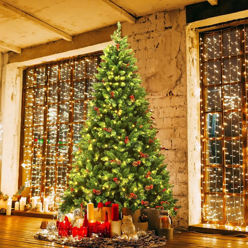 7.5 Feet Pre-lit Hinged Christmas Tree with 550 LED Lights and Sturdy Metal Stand by DirectDeals