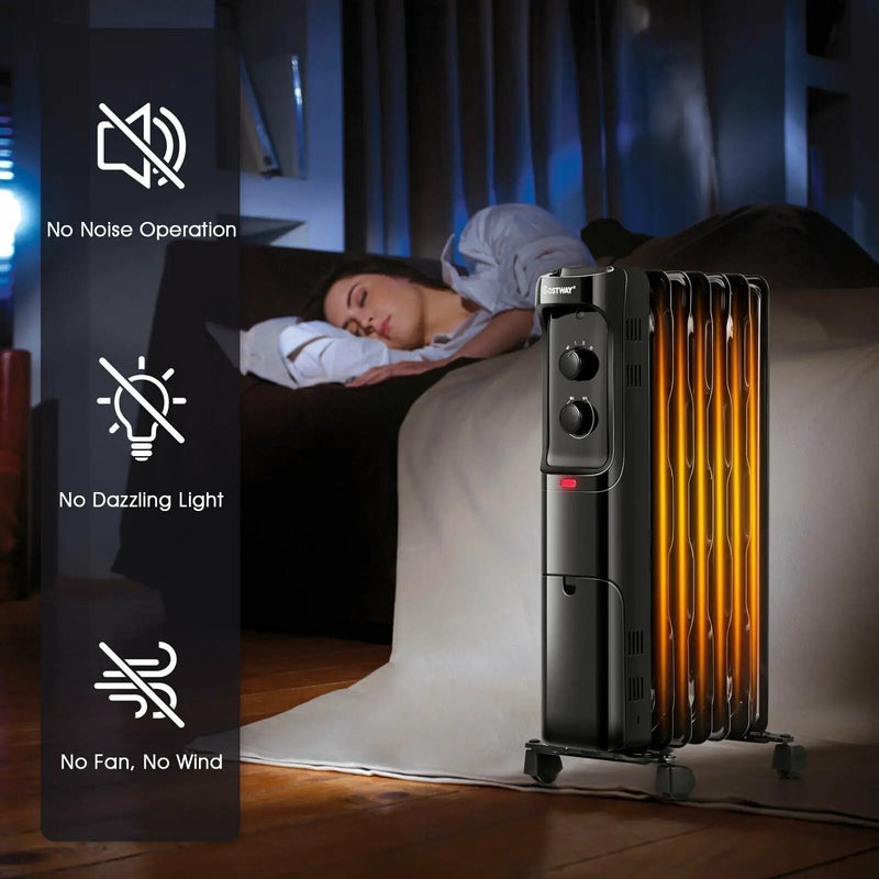 1500W Oil Filled Portable Radiator Space Heater with Adjustable Thermostat by DirectDeals