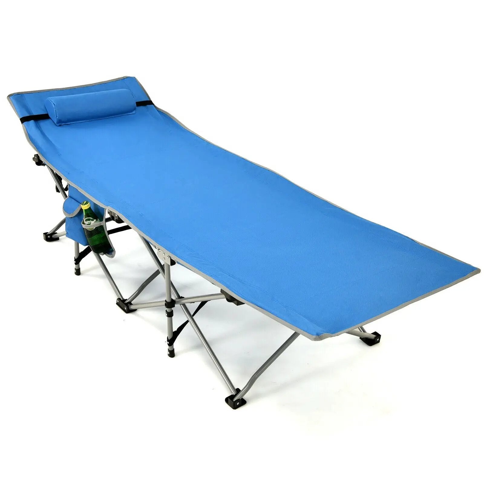 Folding Camping Cot with Side Storage Pocket Detachable Headrest by DirectDeals