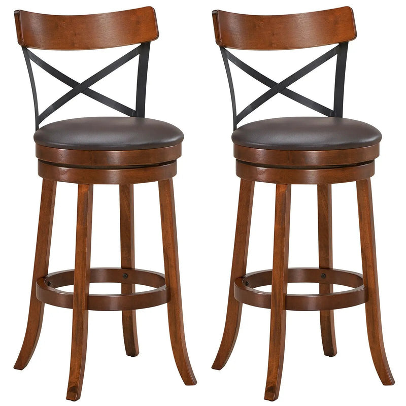 Set of 2 Bar Stools 360-Degree Swivel Dining Bar Chairs with Rubber Wood Legs by DirectDeals