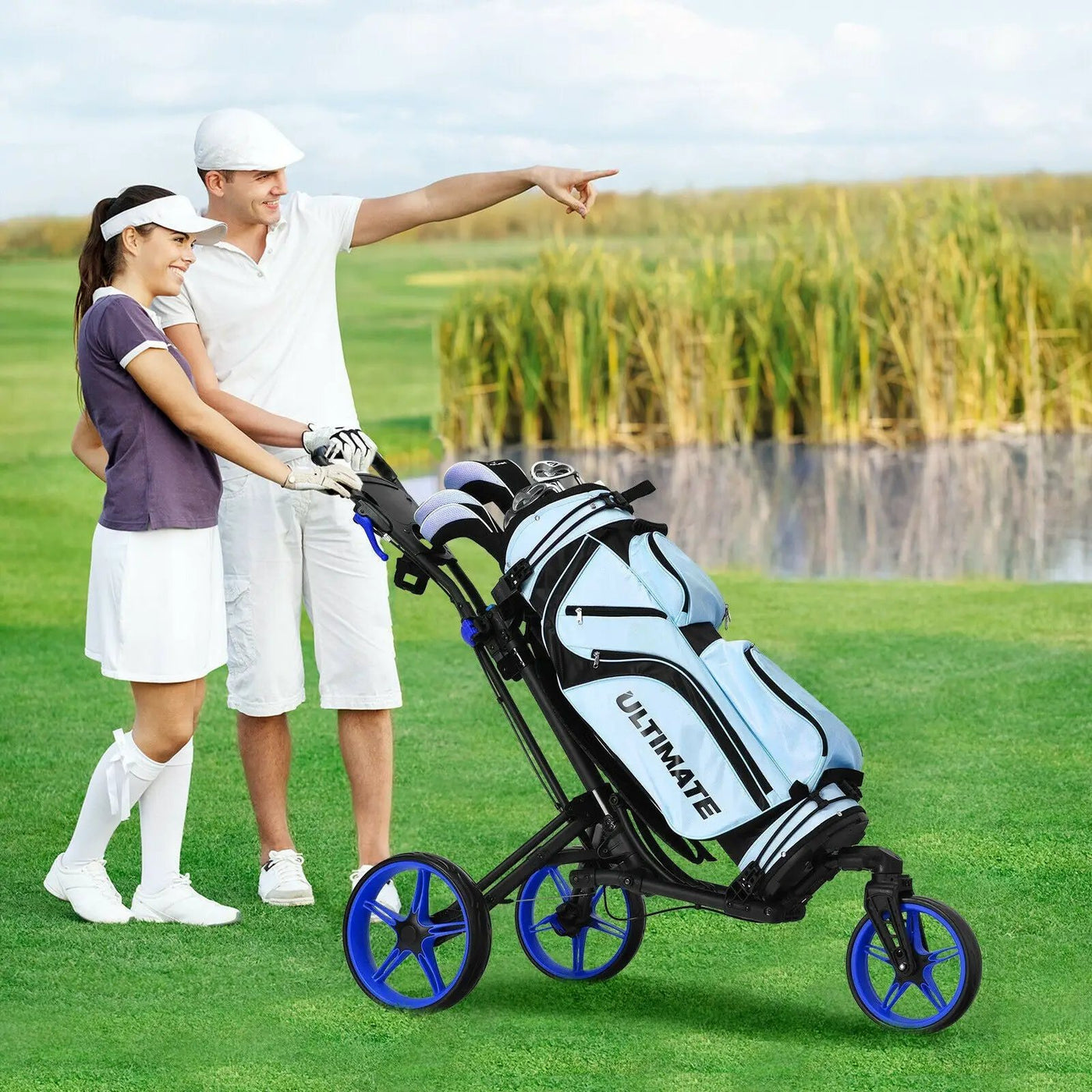 Folding Golf Push Cart with Scoreboard Adjustable Handle Swivel Wheel by DirectDeals