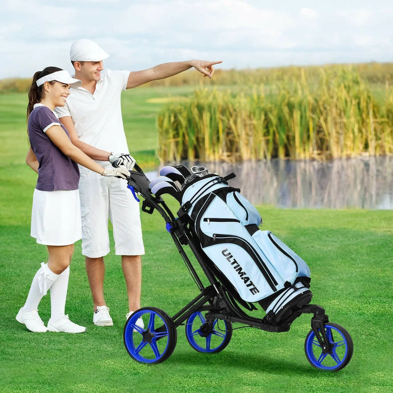 Folding Golf Push Cart with Scoreboard Adjustable Handle Swivel Wheel by DirectDeals