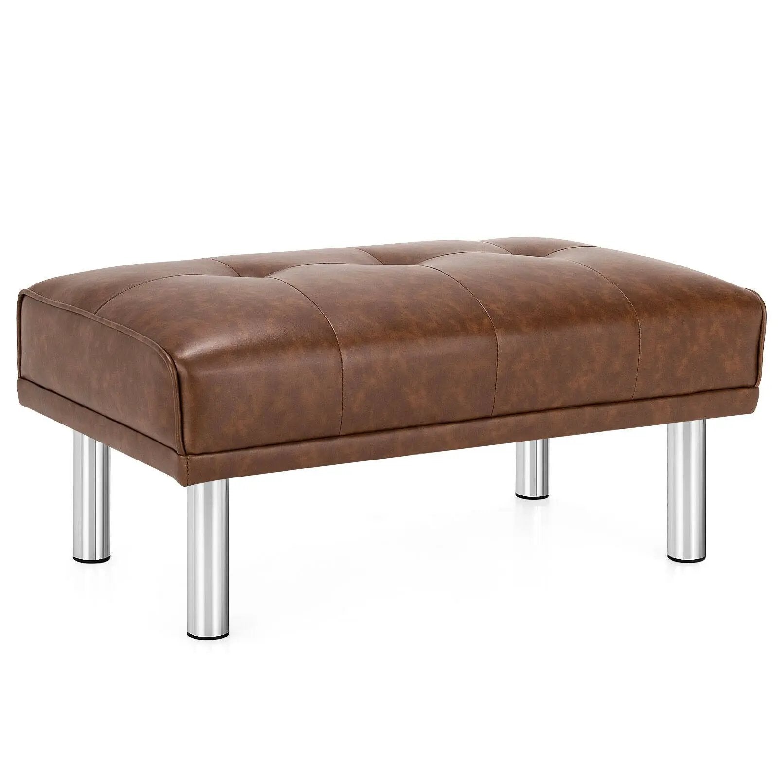 Rectangle Tufted Ottoman with Stainless Steel Legs for Living Room by DirectDeals