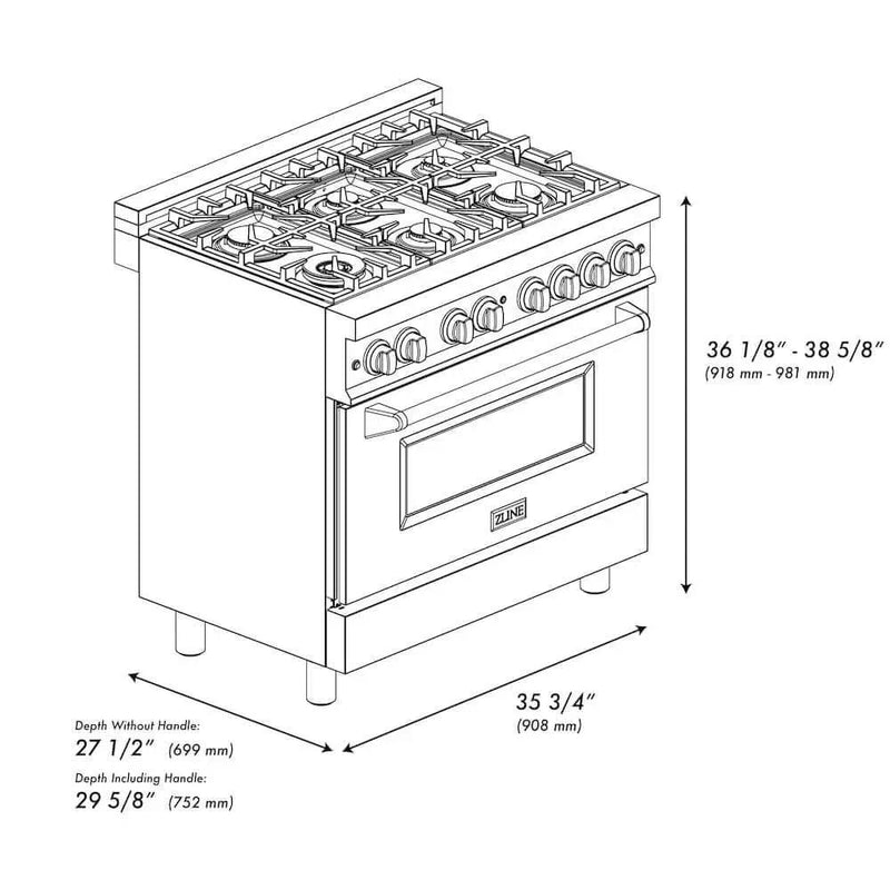 ZLINE 36" Autograph, Dual Fuel Range, Black Door, Gold, RASZ-BLM-36-G by Farmhouse Kitchen and Bath