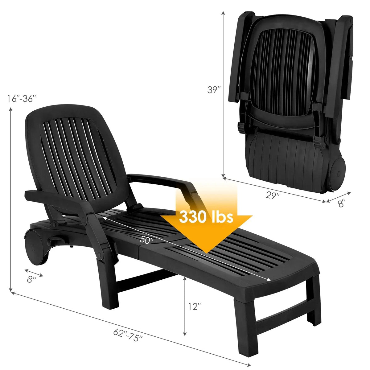 Adjustable Patio Sun Lounger with Weather Resistant Wheels by DirectDeals
