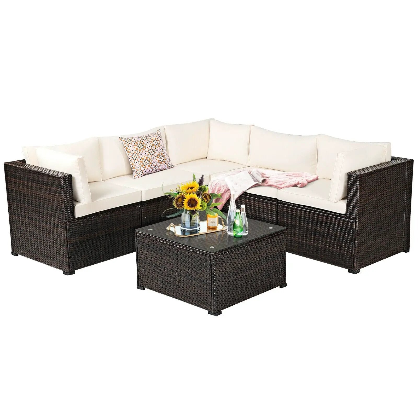6 Pieces Patio Furniture Sofa Set with Cushions for Outdoor by DirectDeals