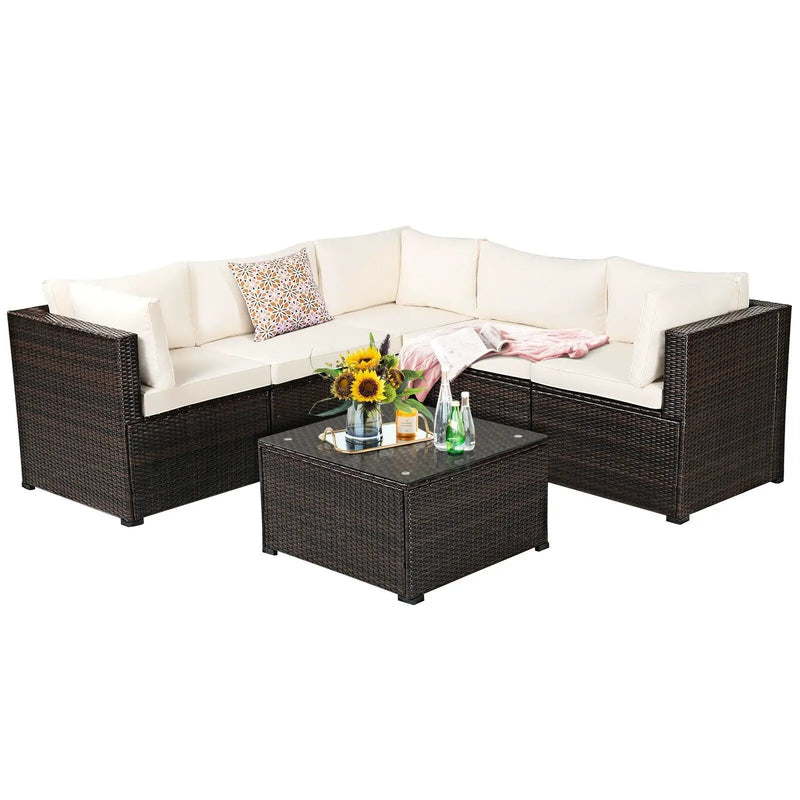 6 Pieces Patio Furniture Sofa Set with Cushions for Outdoor by DirectDeals