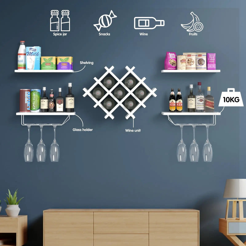 Set of 5 Wall Mount Wine Rack Set with Storage Shelves by DirectDeals