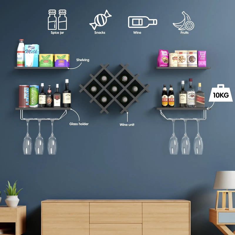 Set of 5 Wall Mount Wine Rack Set with Storage Shelves by DirectDeals