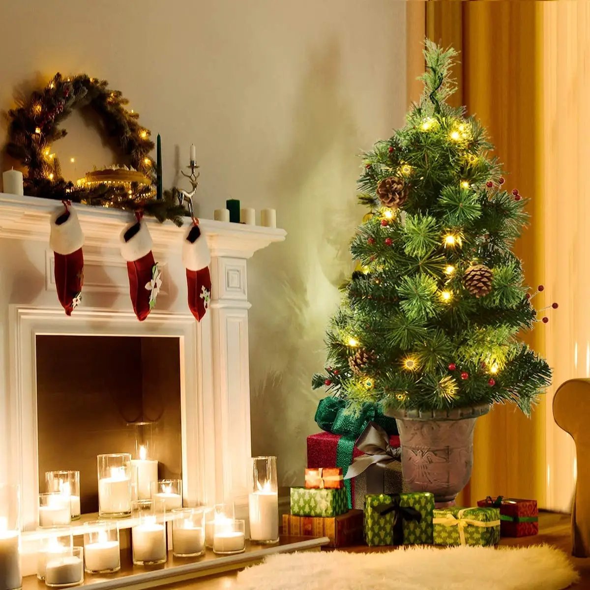 LED Christmas Tree with Red Berries Pine Cones by DirectDeals