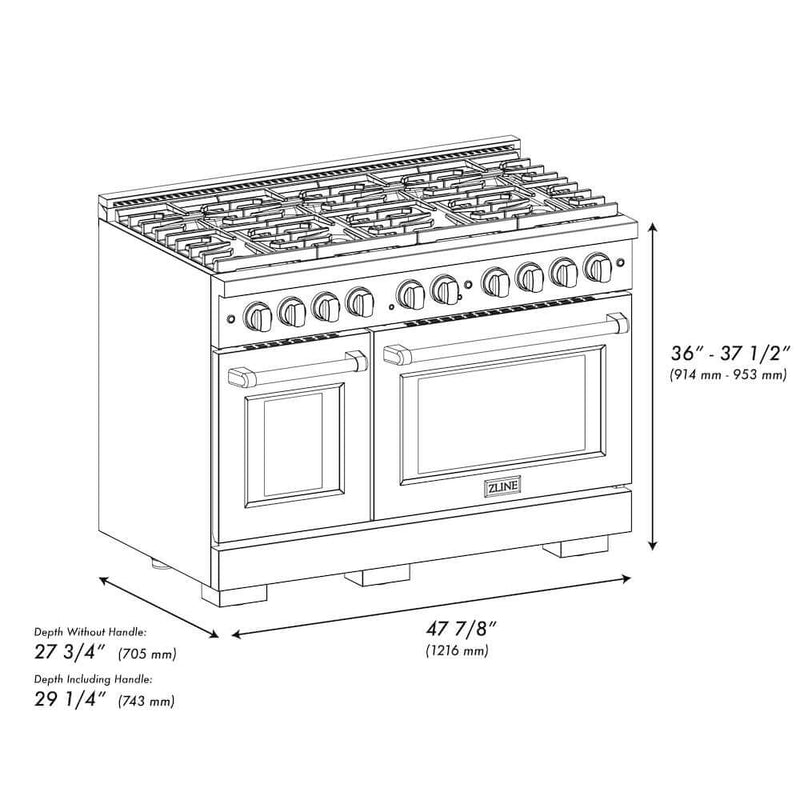ZLINE 48"Gas Range, Convection Gas Oven , DuraSnow® Stainless Steel, SGRS-48 by Farmhouse Kitchen and Bath