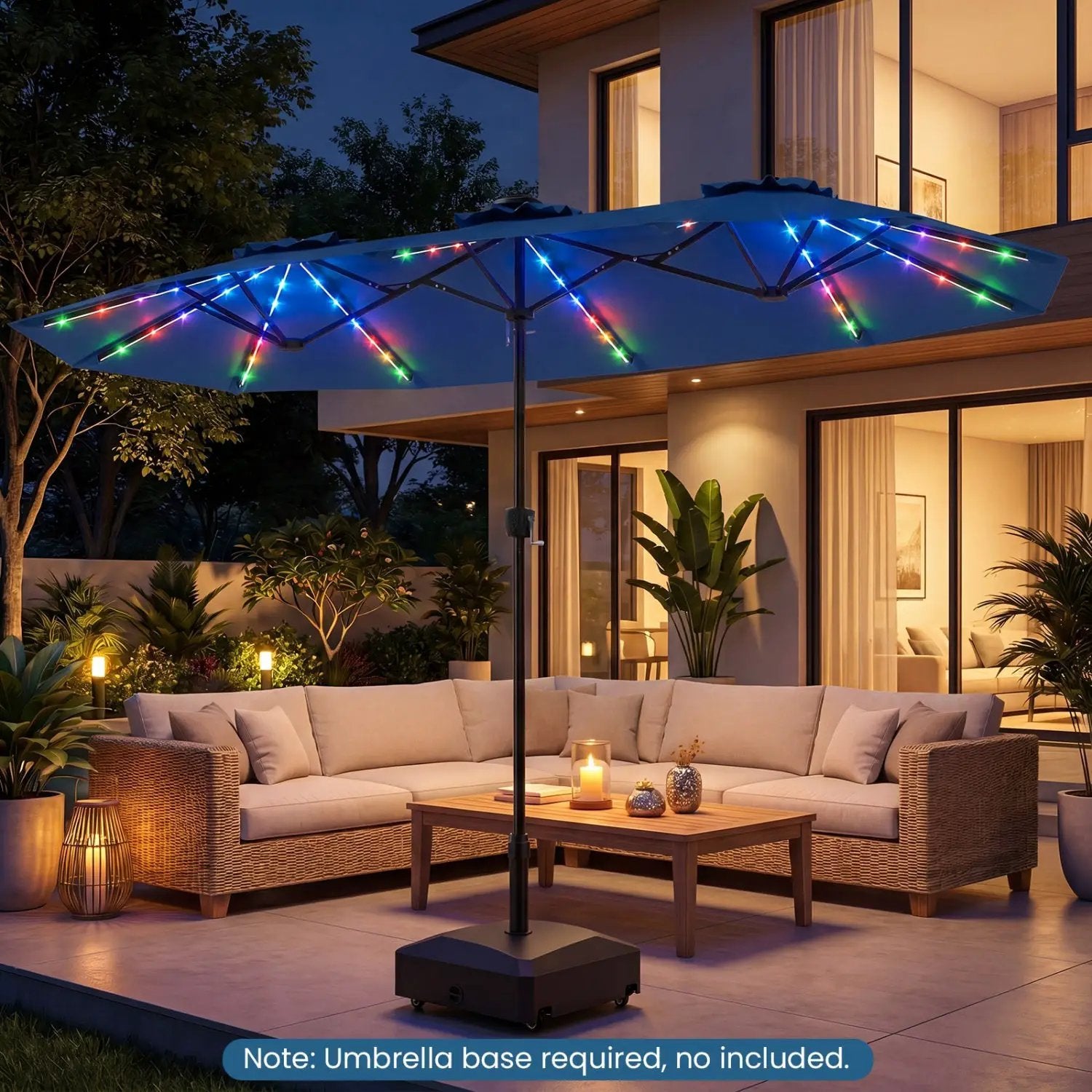 13 FT Double-Sided Patio Umbrella with Color-Changing Flowing Solar LED Lights by DirectDeals