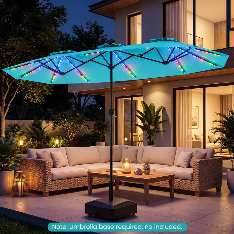 13 FT Double-Sided Patio Umbrella with Color-Changing Flowing Solar LED Lights by DirectDeals