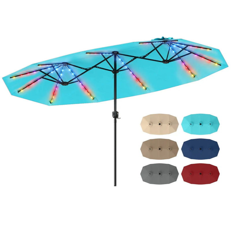 13 FT Double-Sided Patio Umbrella with Color-Changing Flowing Solar LED Lights by DirectDeals