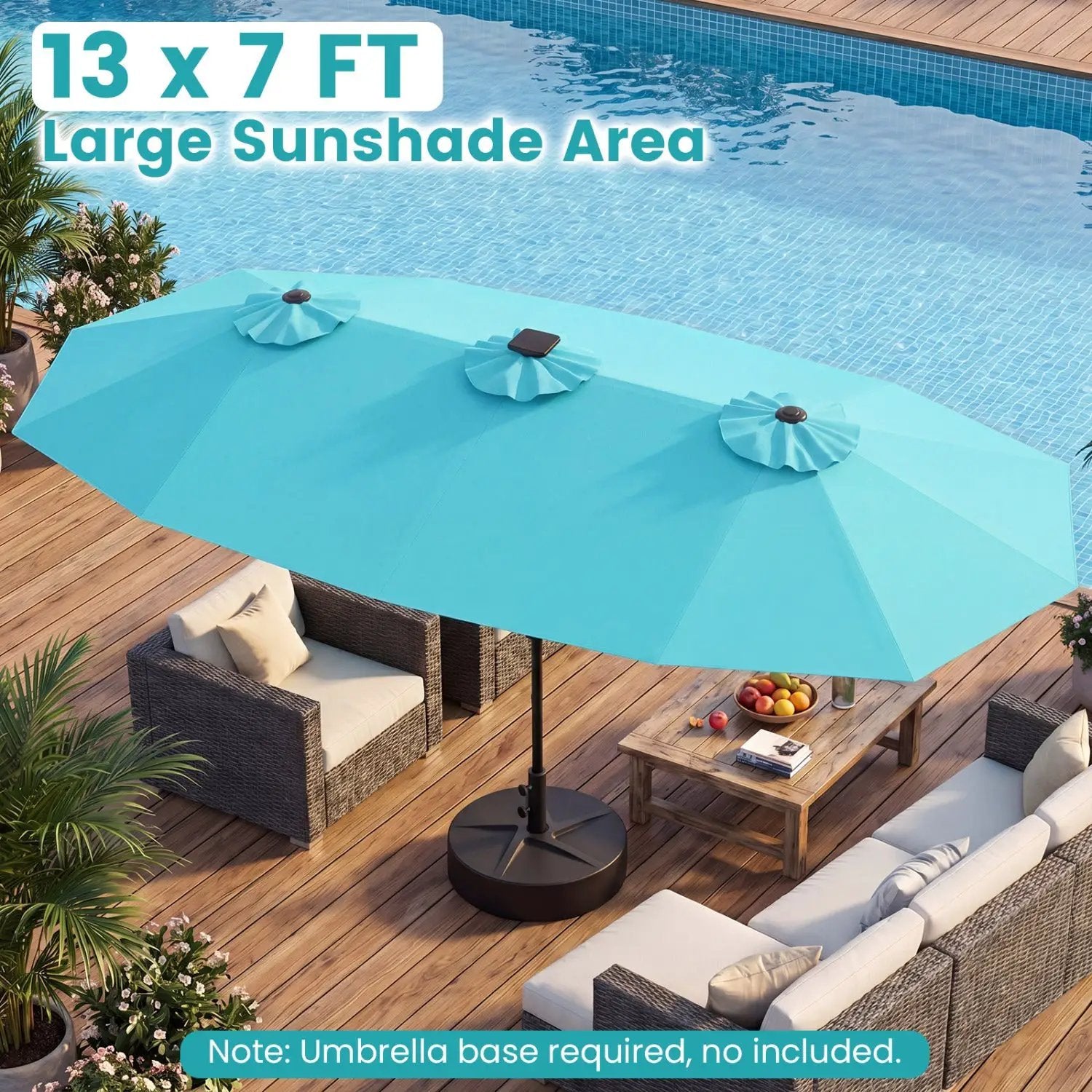 13 FT Double-Sided Patio Umbrella with Color-Changing Flowing Solar LED Lights by DirectDeals
