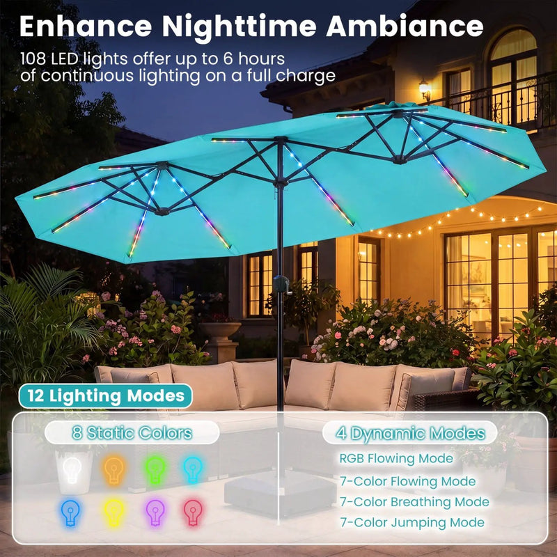 13 FT Double-Sided Patio Umbrella with Color-Changing Flowing Solar LED Lights by DirectDeals