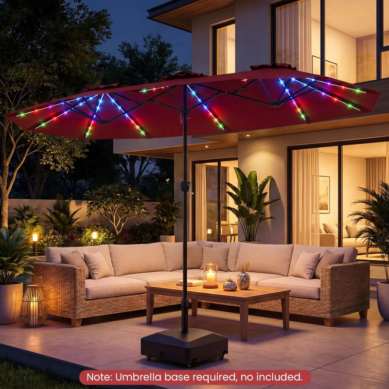 13 FT Double-Sided Patio Umbrella with Color-Changing Flowing Solar LED Lights by DirectDeals