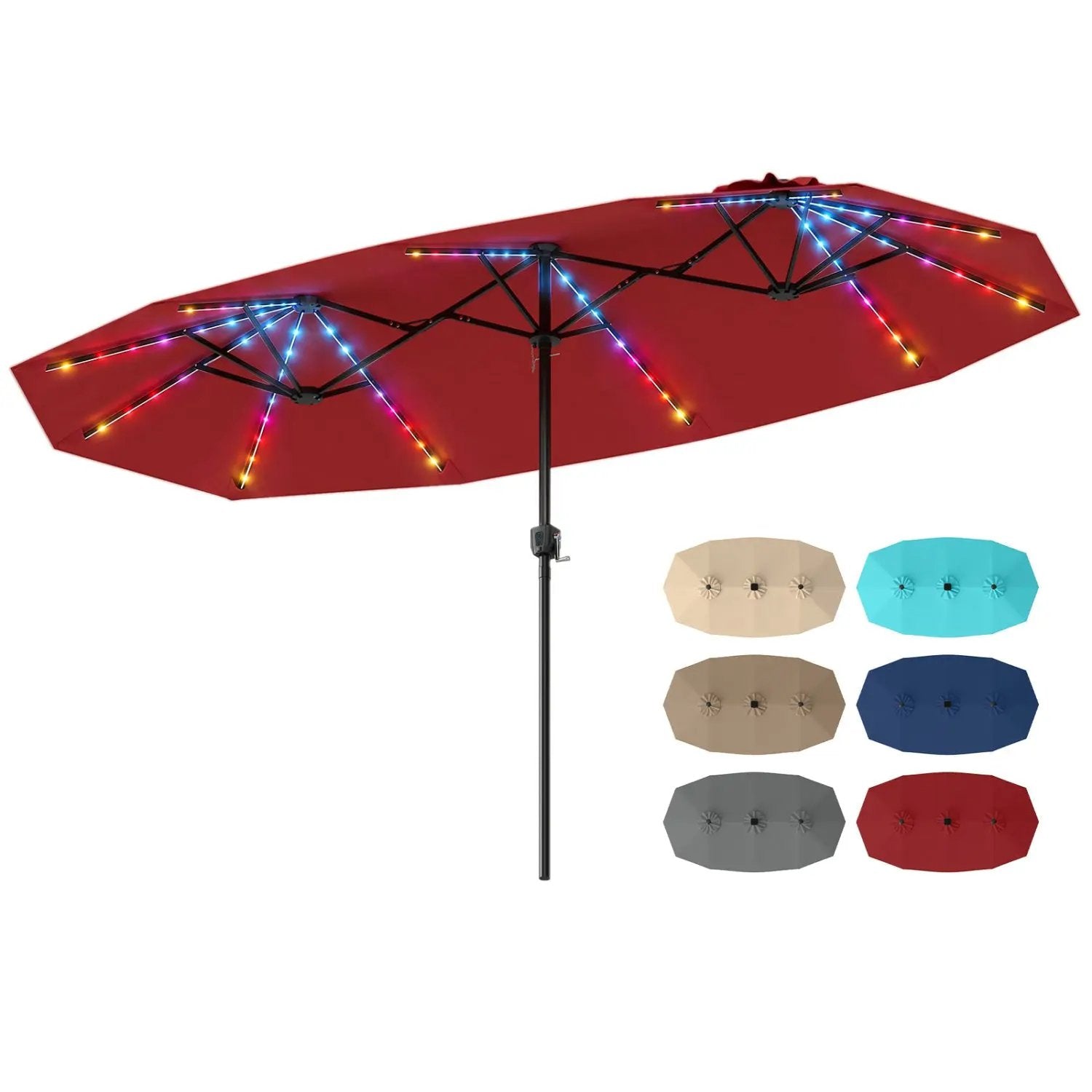 13 FT Double-Sided Patio Umbrella with Color-Changing Flowing Solar LED Lights by DirectDeals
