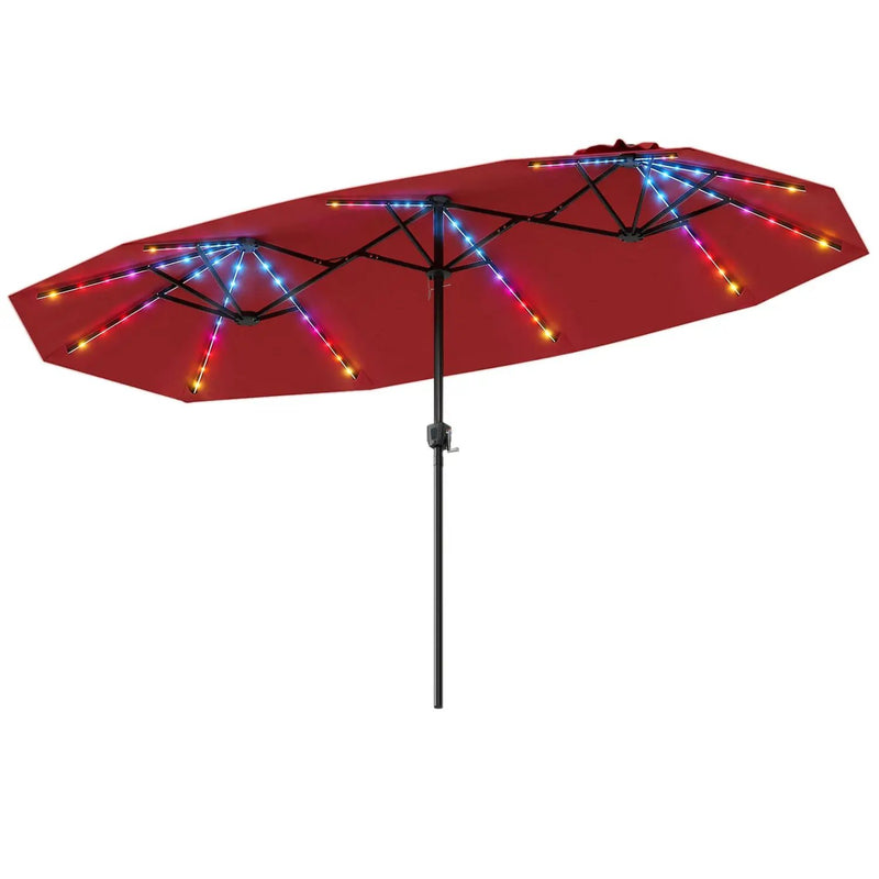 13 FT Double-Sided Patio Umbrella with Color-Changing Flowing Solar LED Lights by DirectDeals