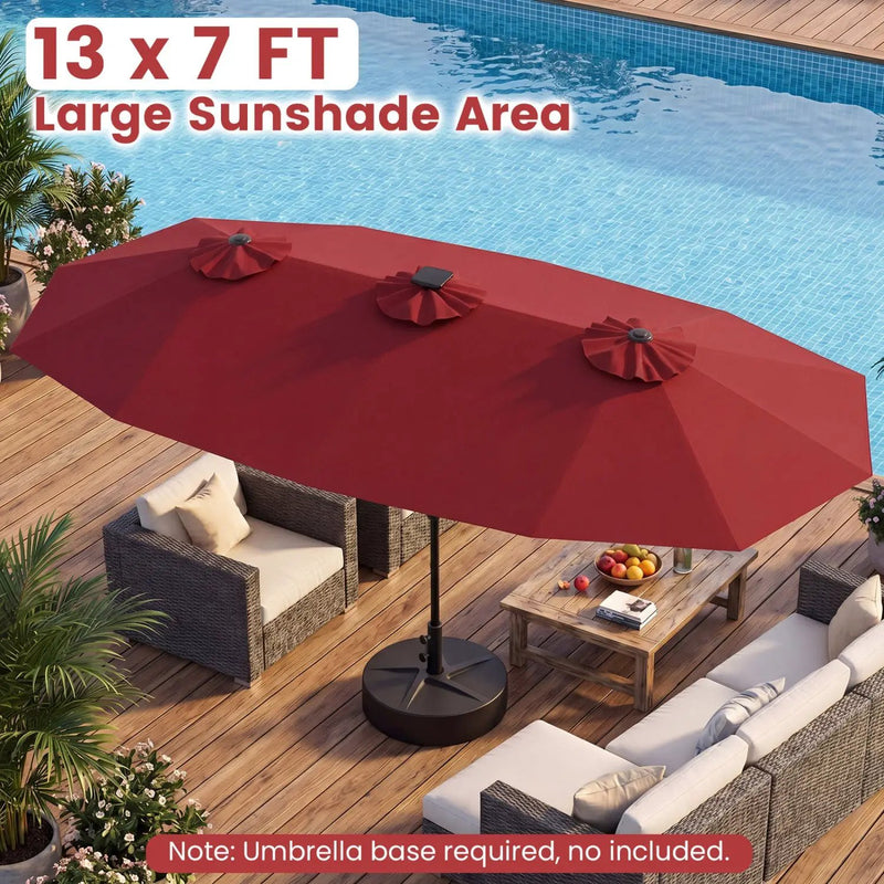 13 FT Double-Sided Patio Umbrella with Color-Changing Flowing Solar LED Lights by DirectDeals