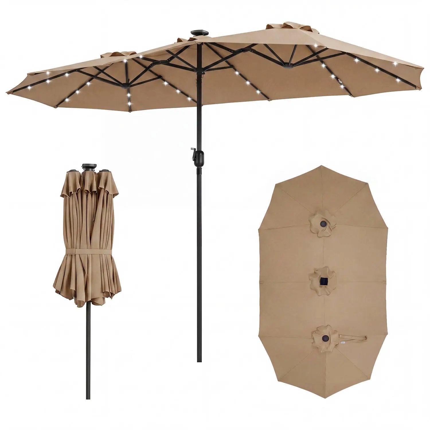 13 FT Double-Sided Patio Umbrella with 36 LED Lights by DirectDeals